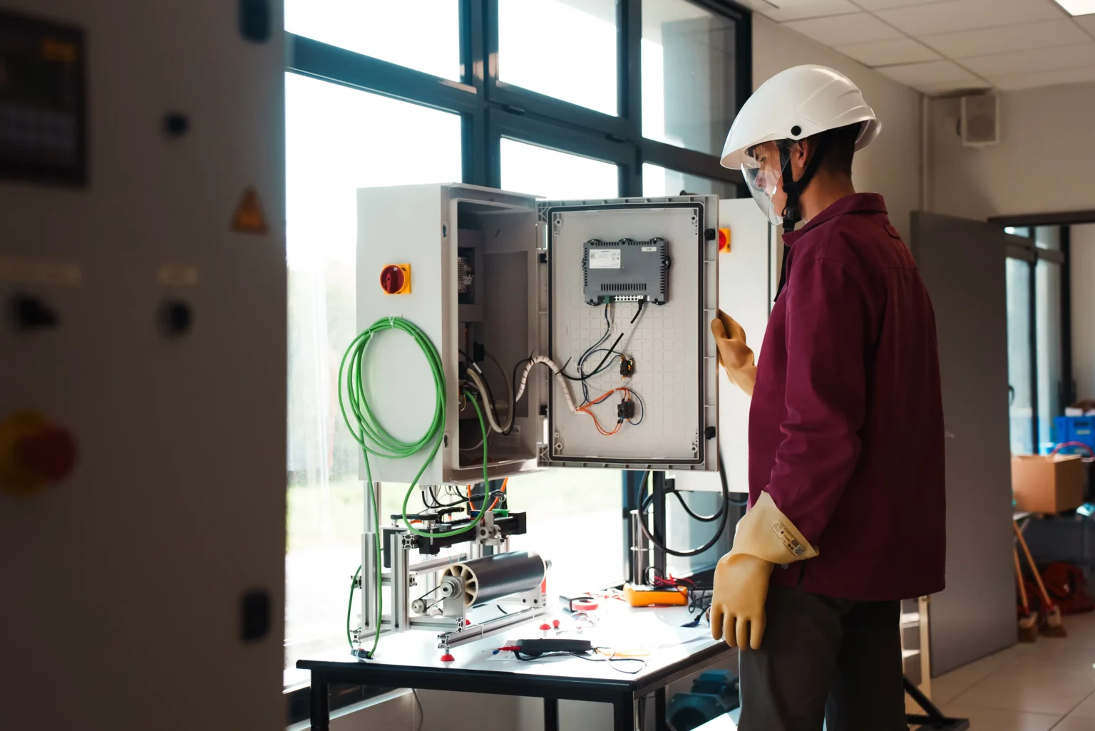 Étudiant en travaux pratiques sur armoire électrique en BTS Électrotechnique (ELT) au Campus Saint Aubin La Salle